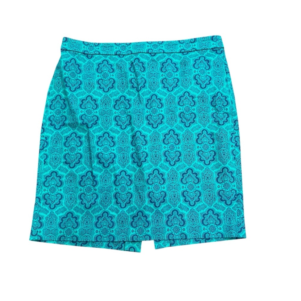 J. Crew Green and Blue The Pencil Skirt Paisley Size 14